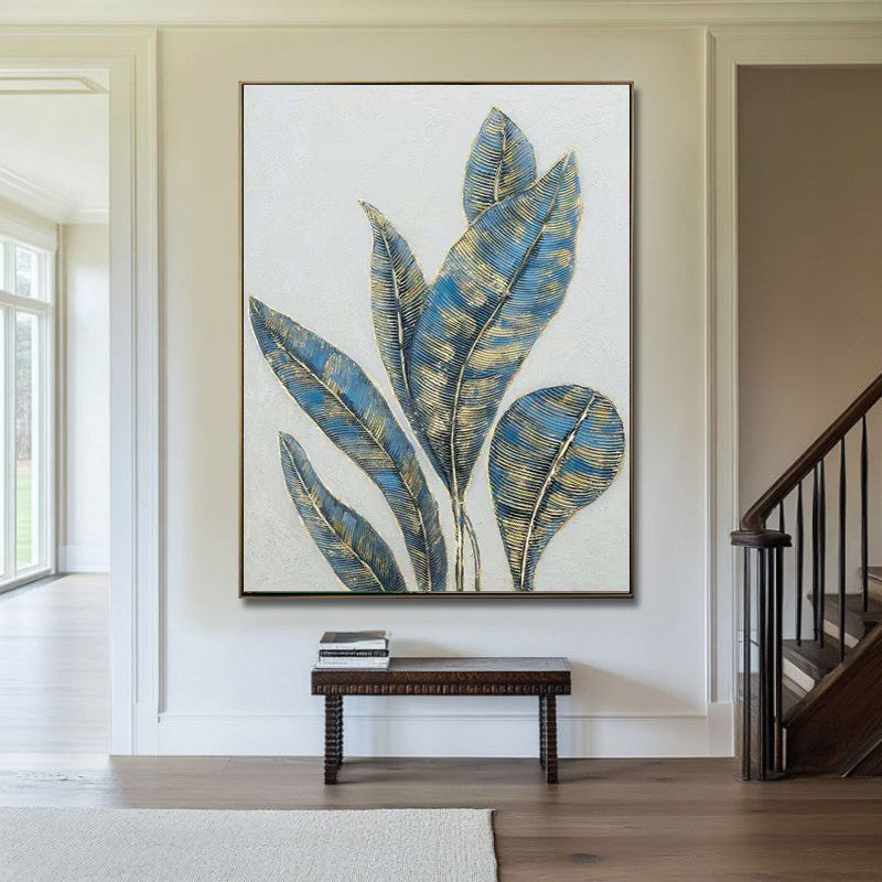 Golden Banana Leaves Oil Painting | Abstract Canvas Green Modern
