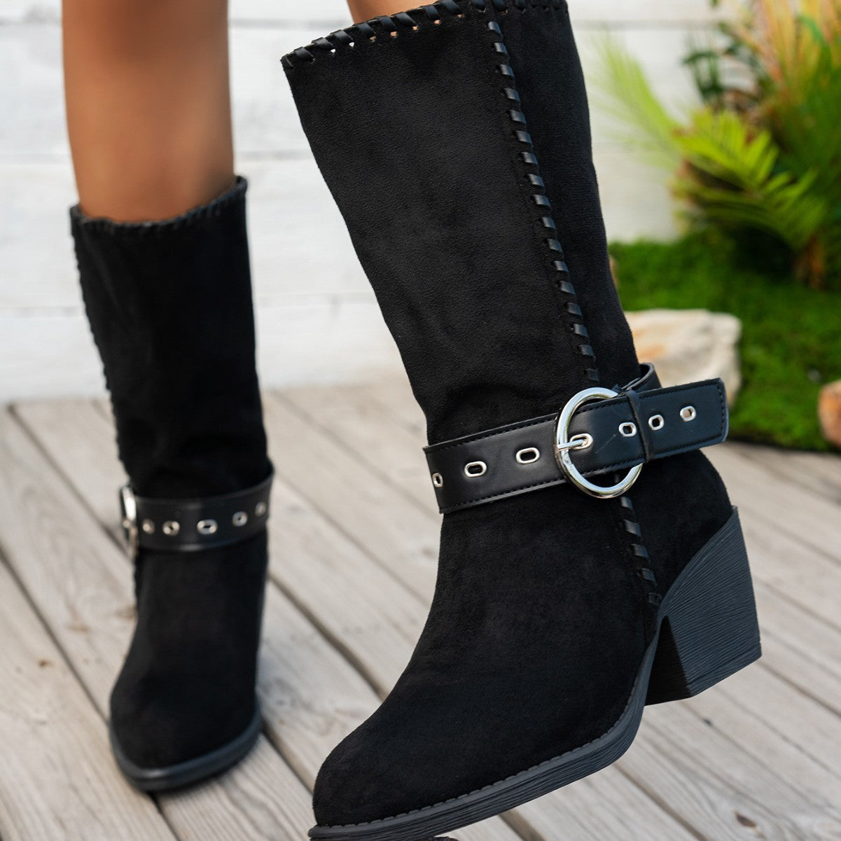 Women's Mid-Calf Boots Pointed Toe – Elegant Buckle Boots
