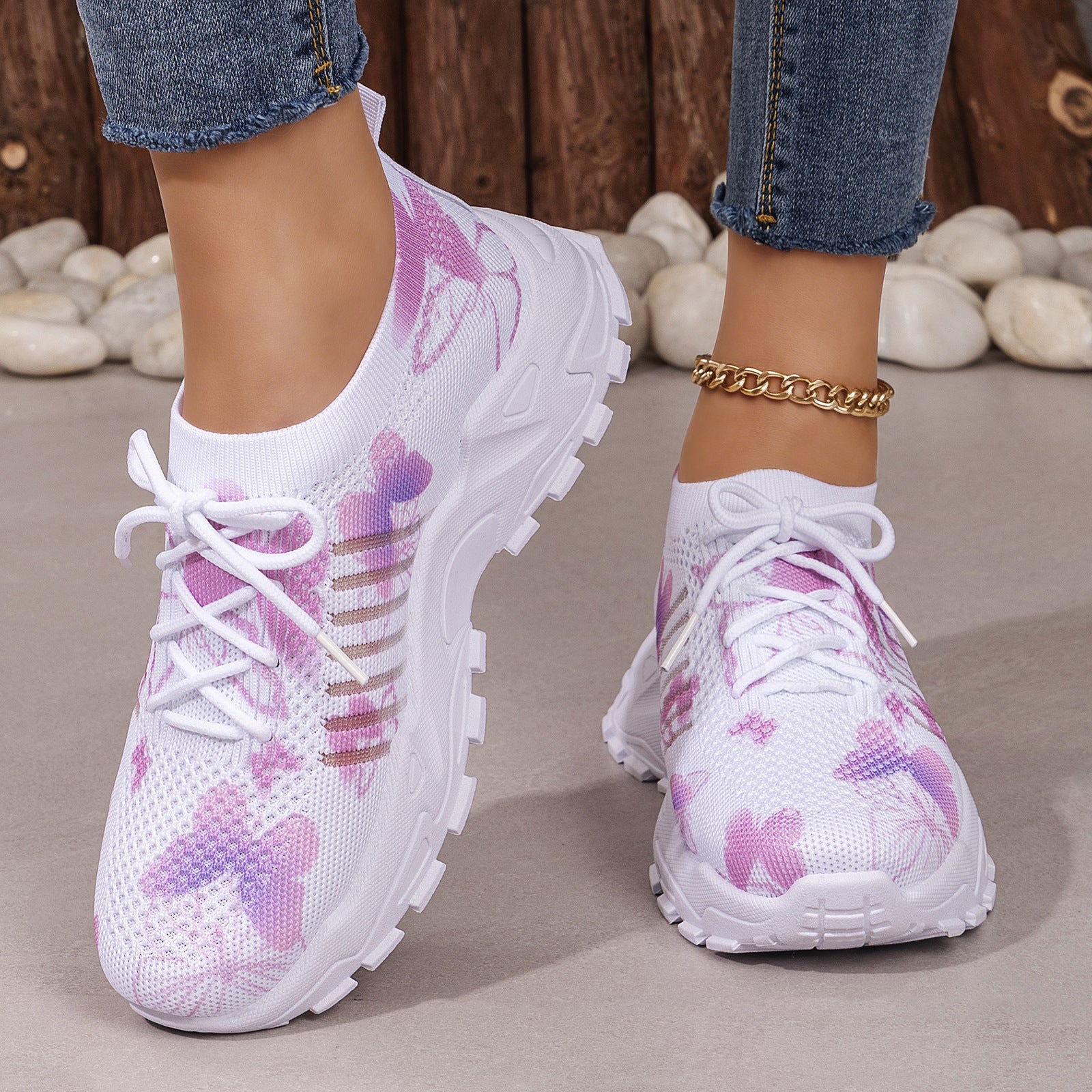 Damen Flyknit Sneaker mit Schmetterlingsmuster | Bequem Elegant
