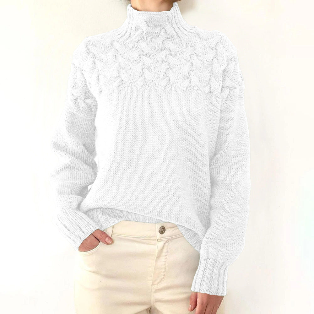 Cable Knit Turtleneck Sweater – Elegant Women's Long-Sleeve Knit Sweater