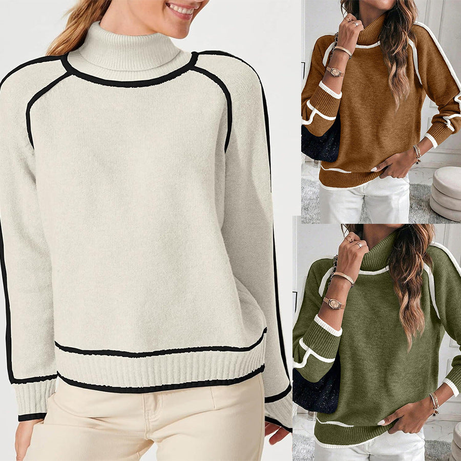 Damen Rollkragenpullover | Eleganter Colorblock Stricklook