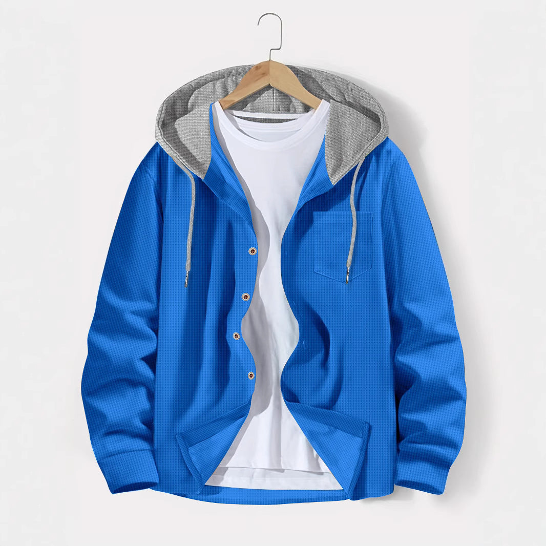 Men's Hooded Cardigan Waffle Knit – Colorblock Casual Jacket