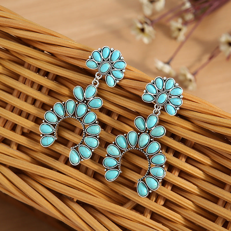 Retro Geometric Turquoise Earrings - Elegant Boho Style Dangle Earrings