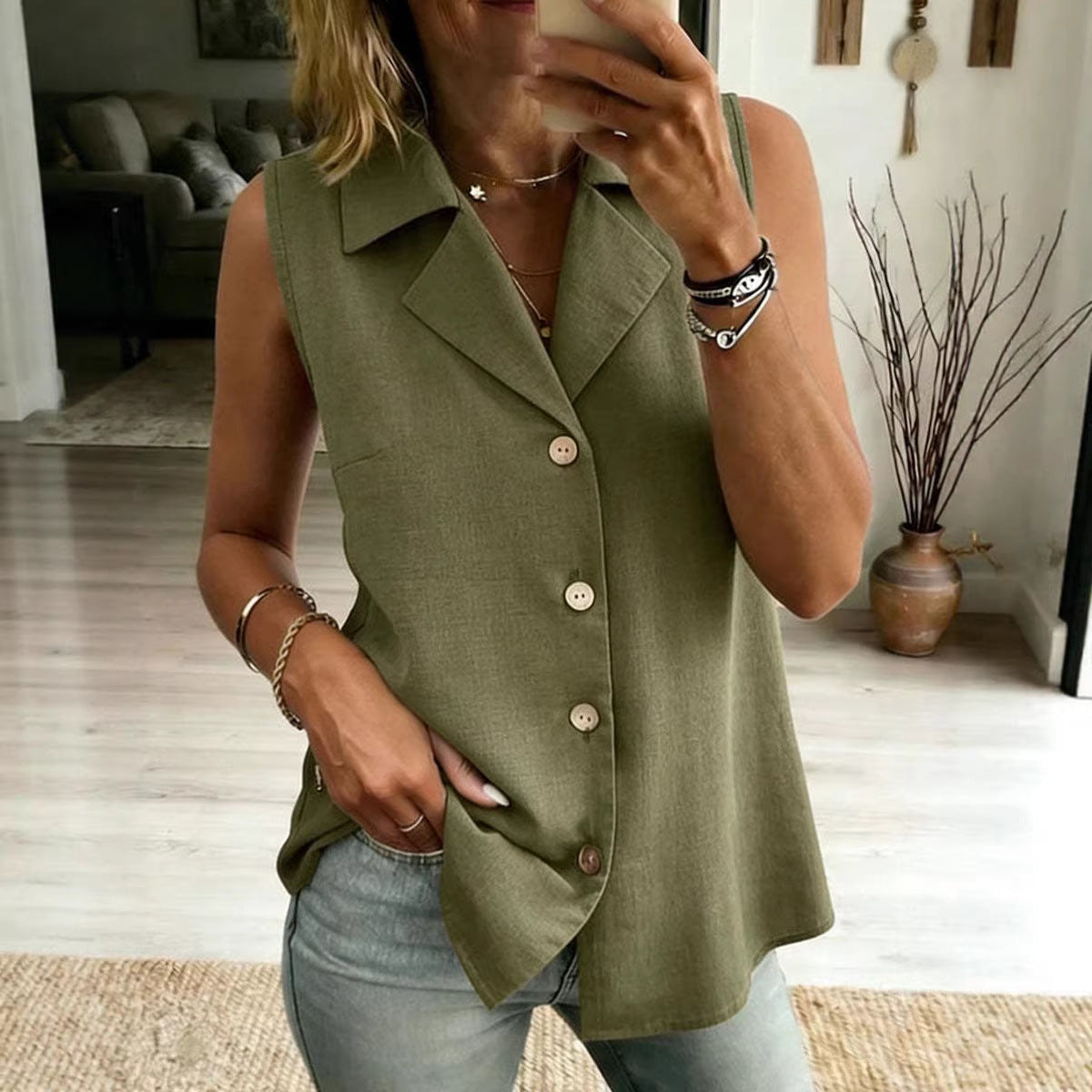 Women's Sleeveless Vest – Solid Color, Loose & Modern Casual