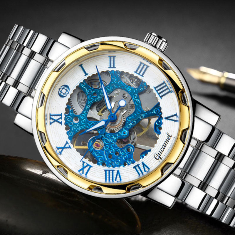 Men's Manual Winding Watch Gold Skeleton | Stainless Steel Luxury Design