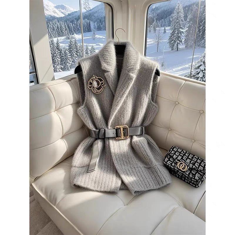Damen Strickweste Grau Elegant | Warme Knitwear Mode