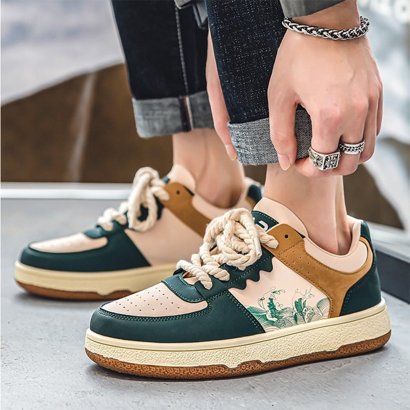 Herren Plateau Sneaker Schnürschuhe Weich Atmungsaktiv Freizeit