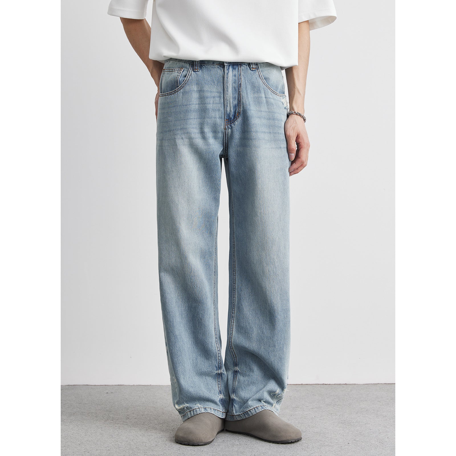 Men's Ripped Jeans Light Blue – Straight Leg Denim Pants