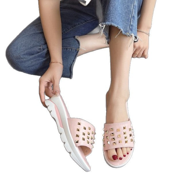 Women's Leather Mules with Rivets – Plus Size Comfort Slippers