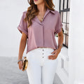 Damen Bluse Stehkragen Elegant Sommer Freizeit Shirt Uni-Farbe