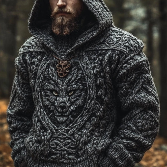 Men's Chunky Knit Hoodie – Long Sleeve Warm Pullover with Hood