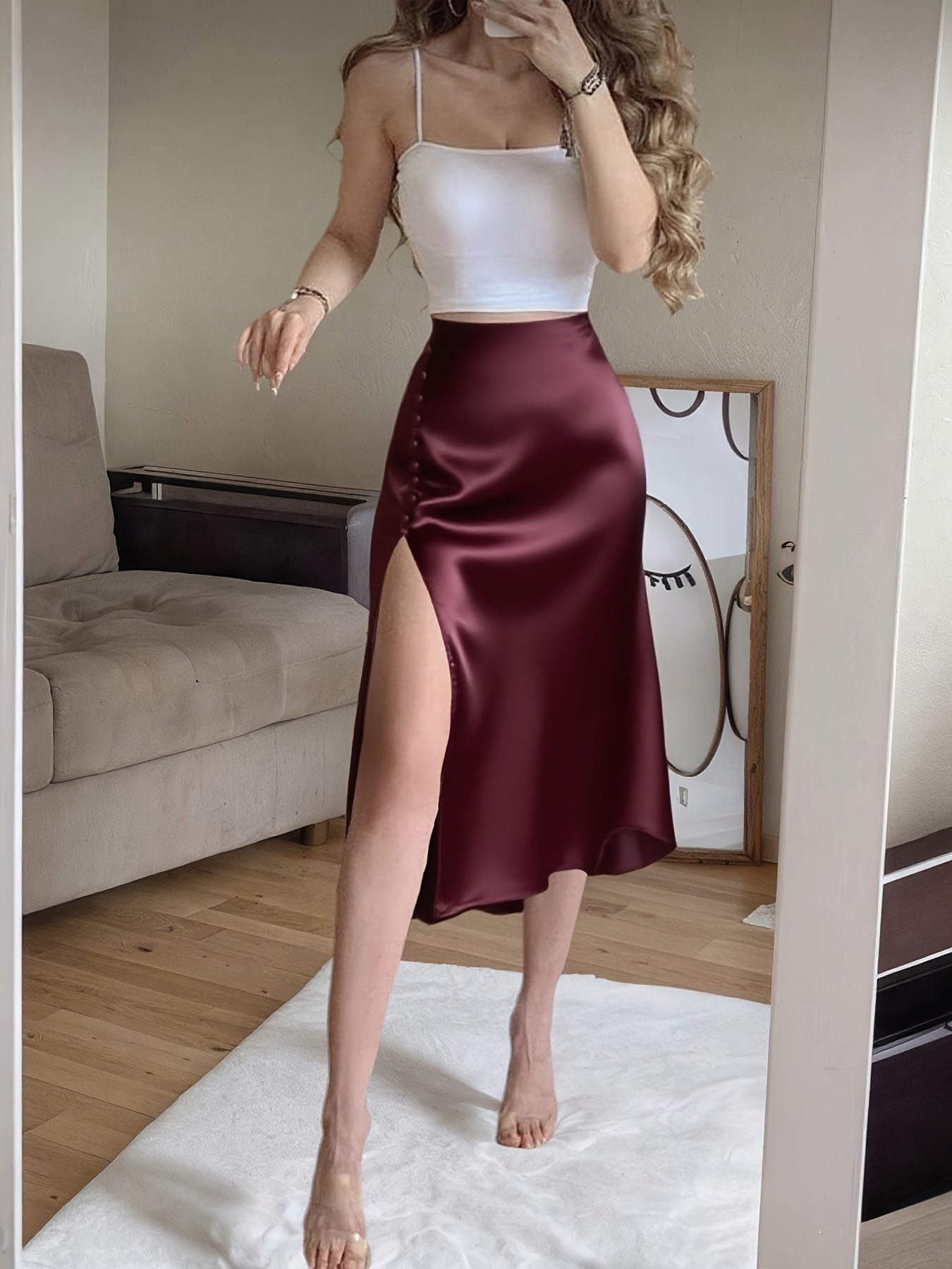 Satin & Samt Rock mit Knopfleiste – Eleganter Damen Midirock