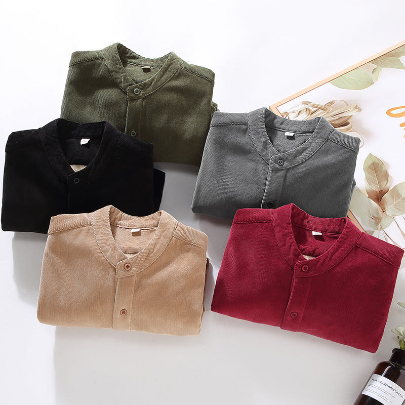 Men's Corduroy Shirt Jacket | Lined Warm Stand Collar Winter