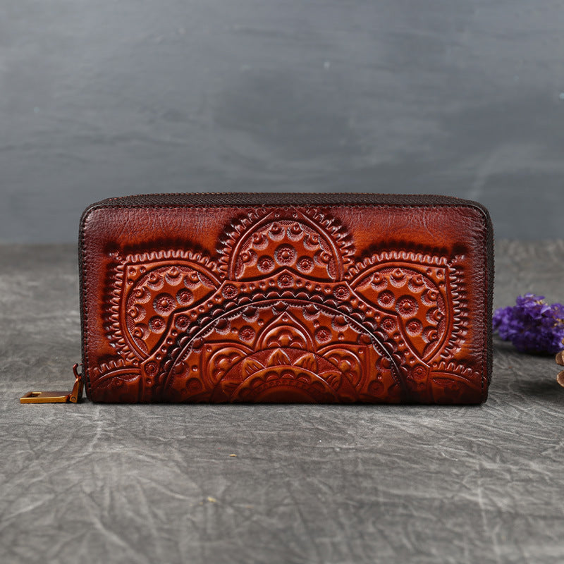 Women's Embossed Leather Long Wallet – Elegant Clutch Purse