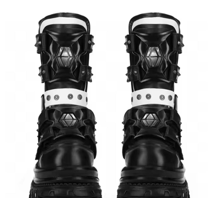 Women's Punk Platform Boots with Studs - Biker Motorcycle Boots