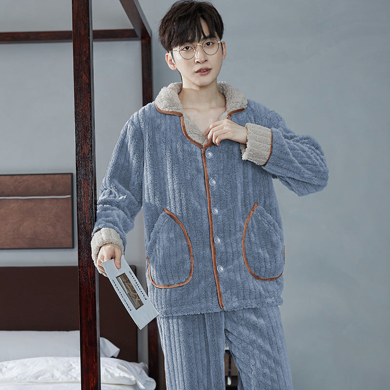 Herren Flanell Pyjama | Winter Schlafanzug Warm | Cardigan