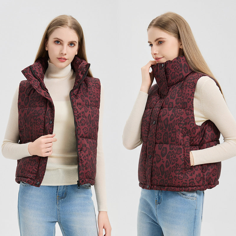 Damen Leoparden Weste | Baumwolle | Eleganter Stehkragen