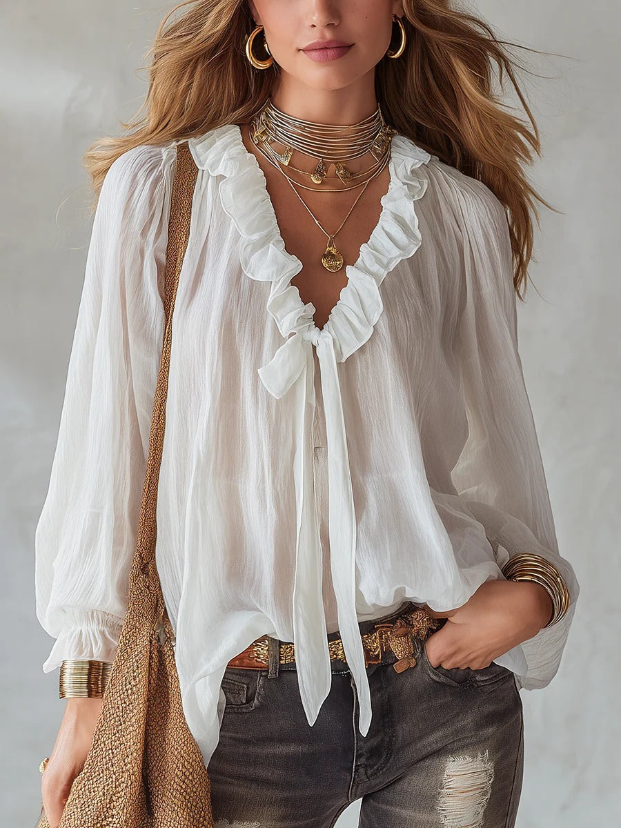 Fashionable Women's V-Neck Shirt – Loose Fit & Timelessly Elegant