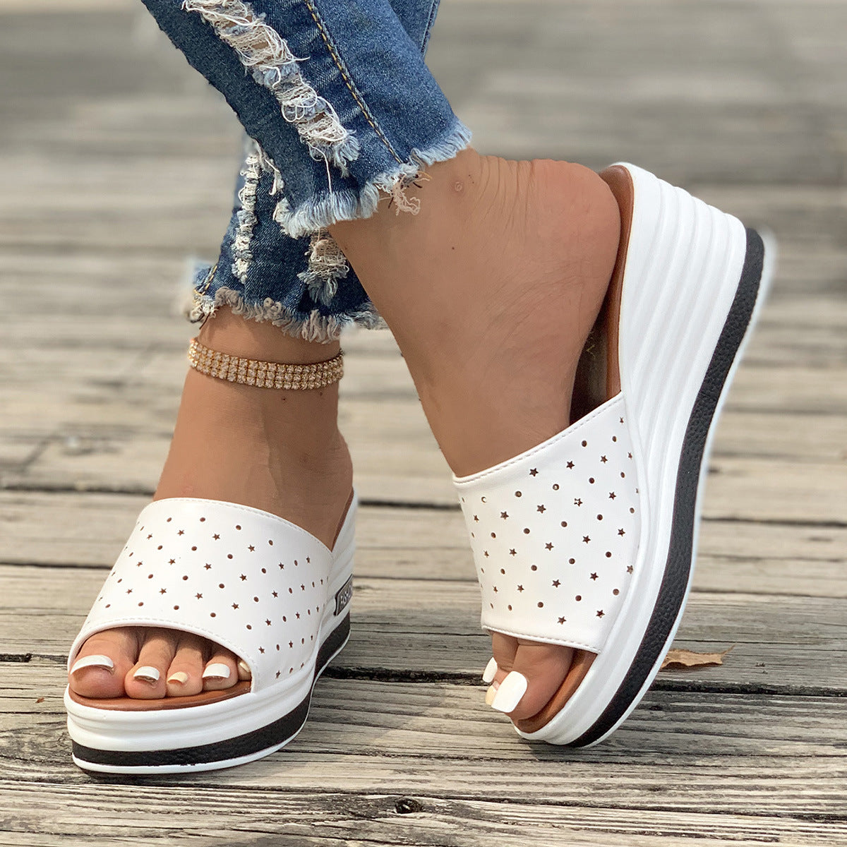 Damen Keilsandalen Fish Mouth | Cut Out Sommer Strand Schuhe