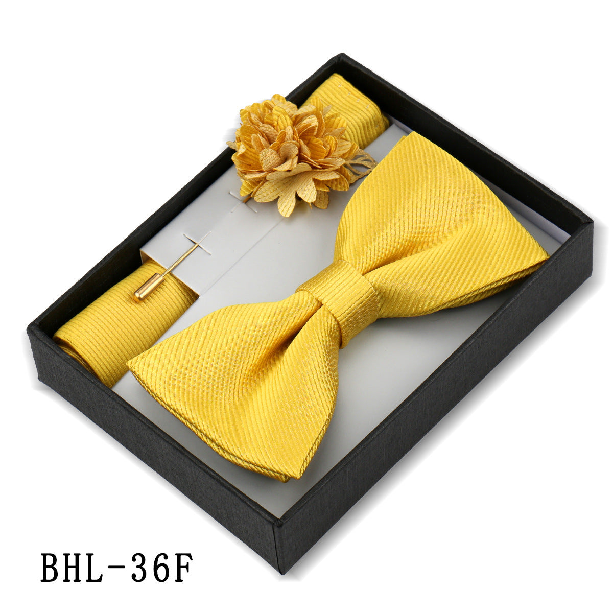 Men's Bow Tie Set Elegant Pocket Square Brooch Gift
