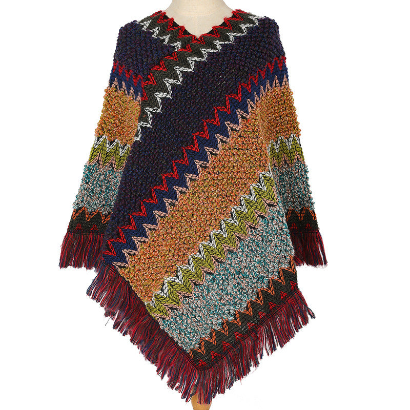Women's Poncho Ethnic Warm Colorful Autumn Winter Cape Stylish
