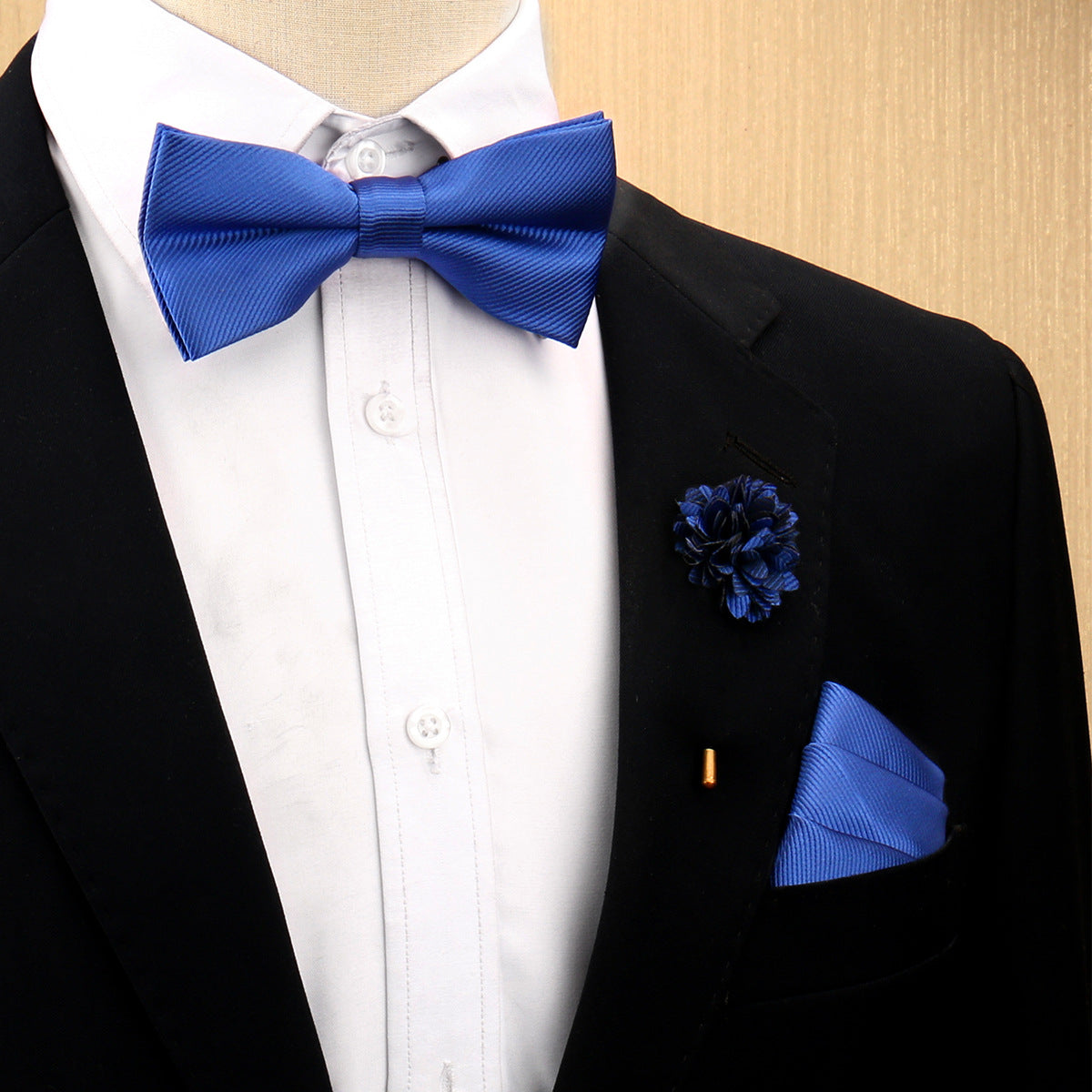 Men's Bow Tie Set Elegant Pocket Square Brooch Gift