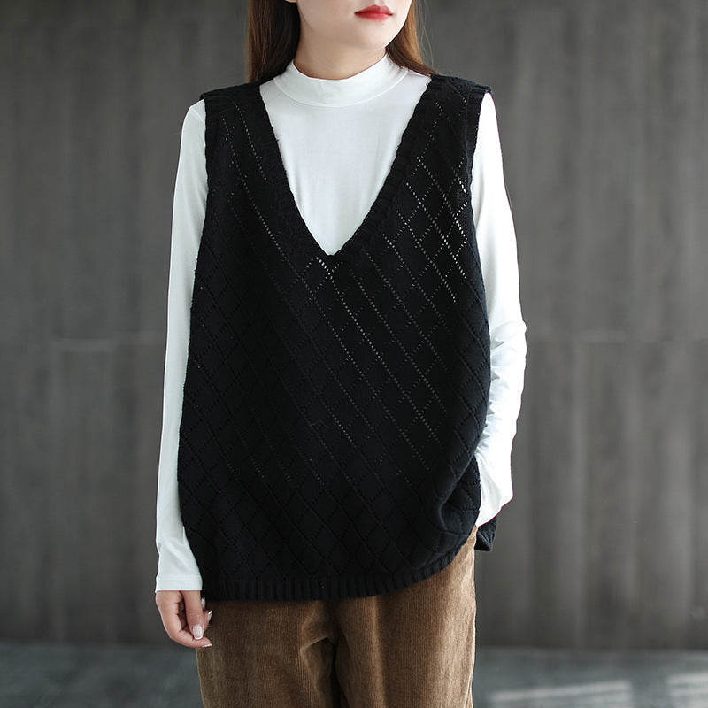 Damen Strickweste mit Cut-Out Muster – Retro, Locker & Stilvoll