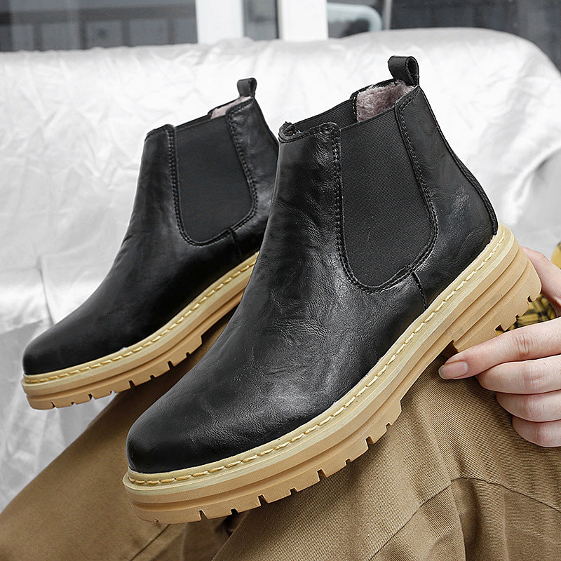Men's Retro Work Boots with Fleece Lining – British Platform Winter Boots