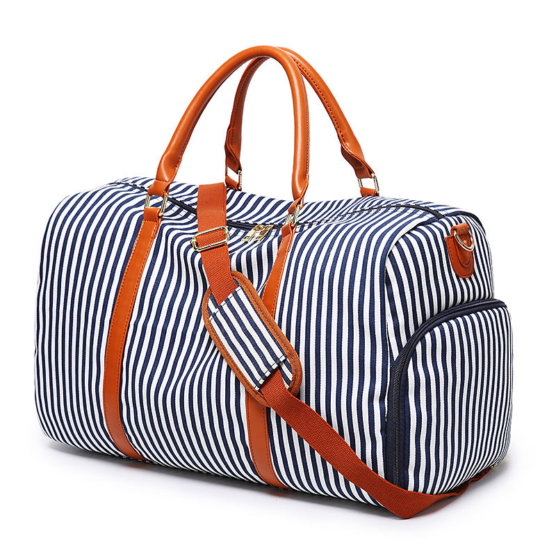 Large Canvas Travel Bag with Leather Details – Modern Stripe Design