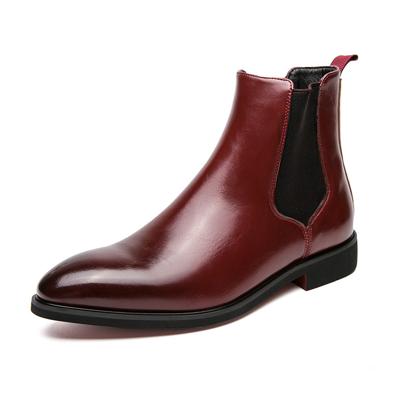 Men's Business High Top Boots Red - Elegant Pointed Leather Ankle Boots