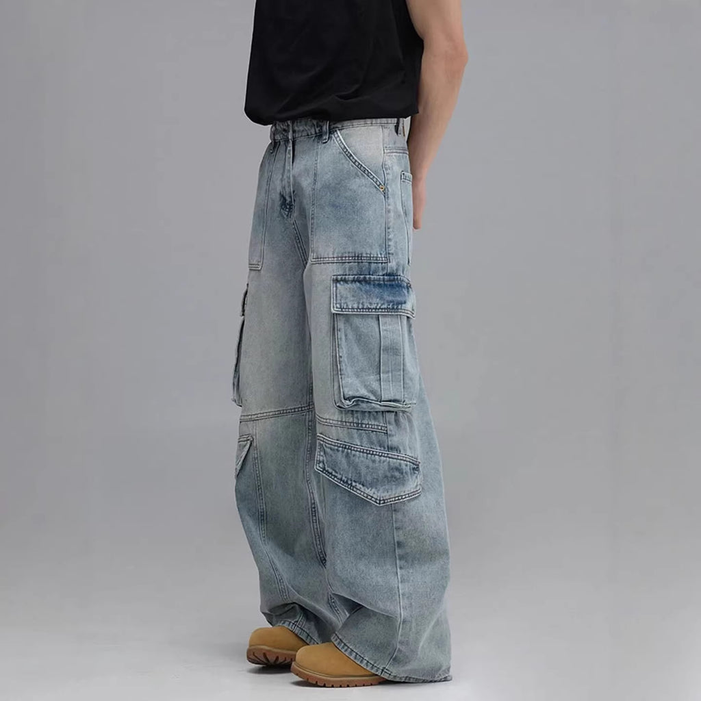Men's Workwear Jeans Wide Leg – Multi Pocket Denim Pants