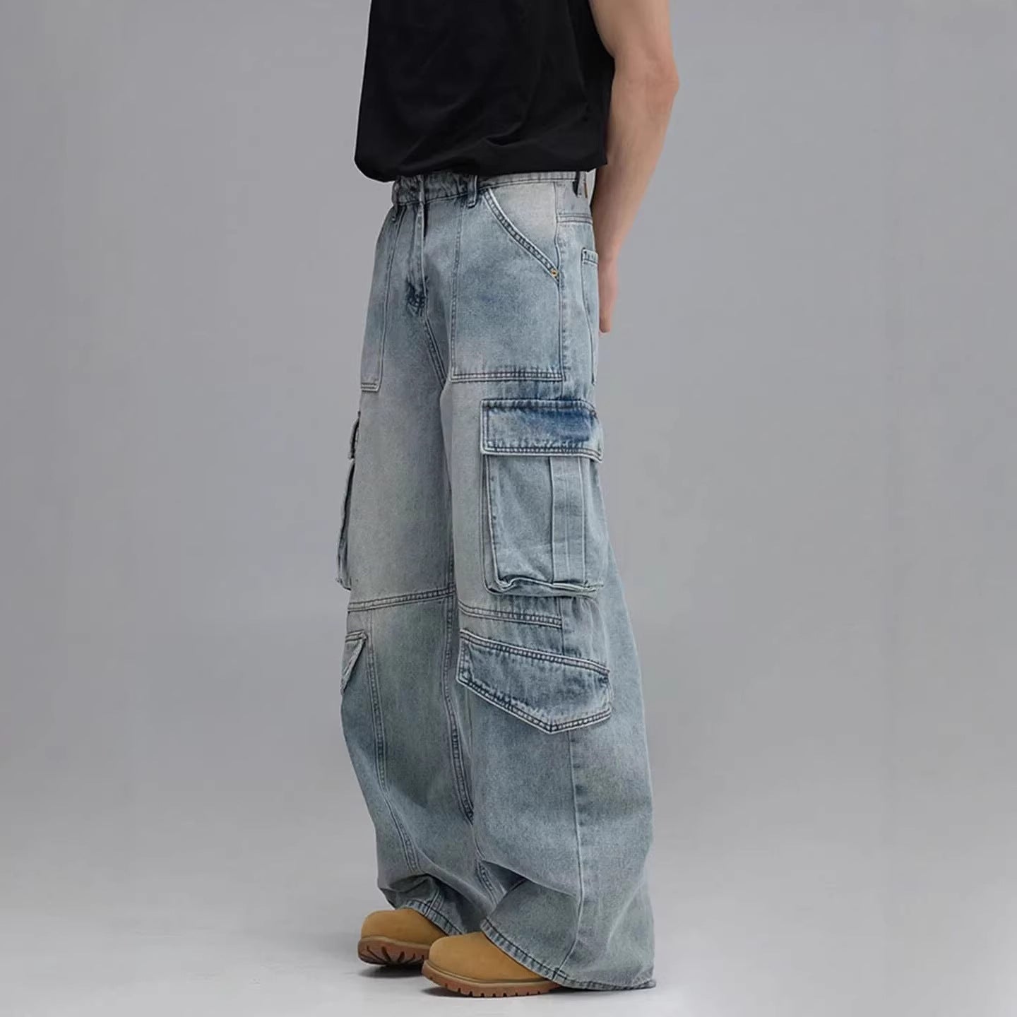 Men's Workwear Jeans Wide Leg – Multi Pocket Denim Pants