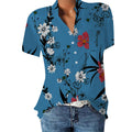 Women's Floral Print V-Neck Blouse | Summer Short Sleeve Shirt