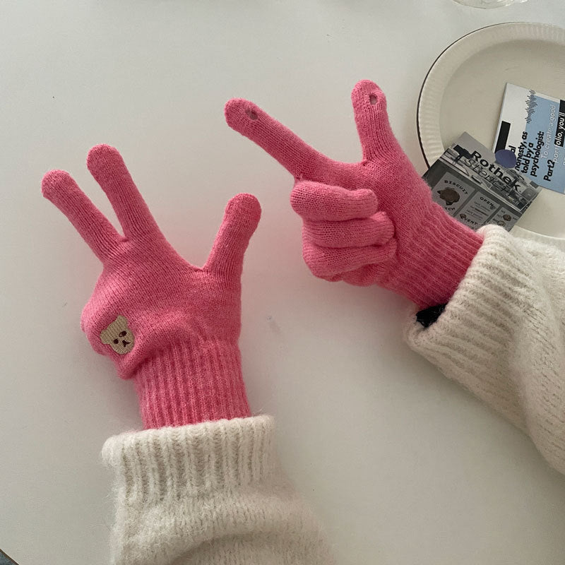Damen Fingerlose Handschuhe mit Emoji Design – Korean Style