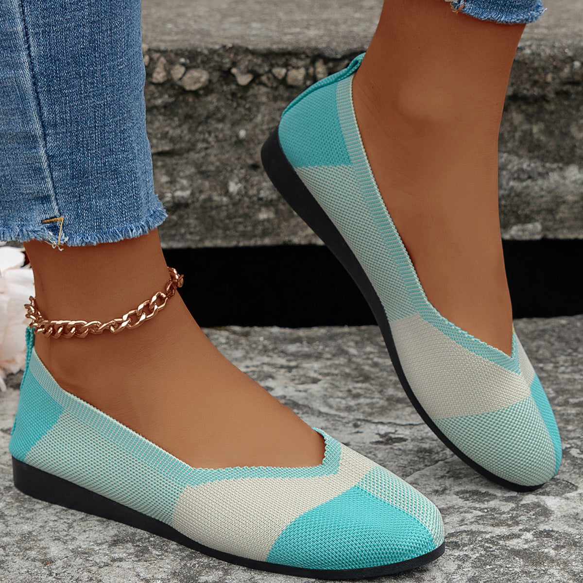 Damen Flyknit Loafer Colorblock | Atmungsaktive bequeme Flats
