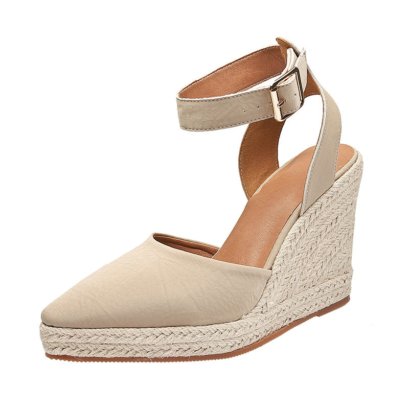 Damen Keil Plateau Sandalen | Strohgeflecht Elegant Sommer Schuhe