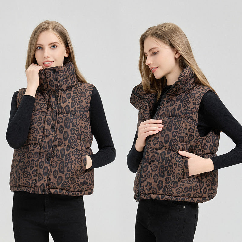 Damen Leoparden Weste | Baumwolle | Eleganter Stehkragen