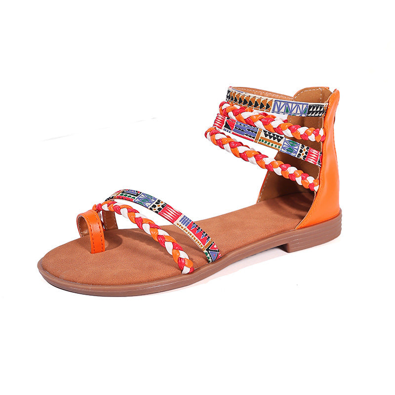 Women's Boho Sandals Ethnic Flat Colorful Summer Beach Shoes | Style