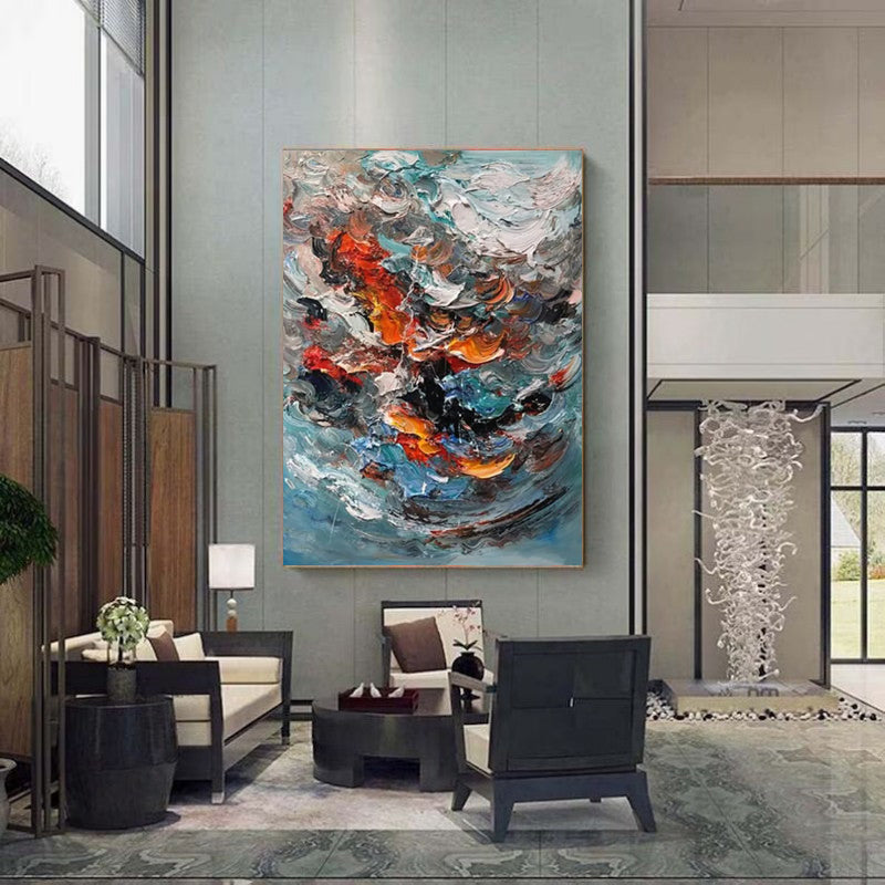 Large 3D Oil Painting | Colorful Abstract Canvas Scandinavian Wall Art