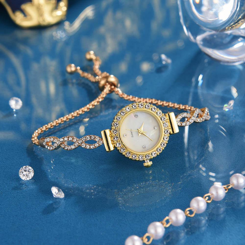 Neue modische runde Damenuhr mit Diamanten, verstellbarem Armband, Quarzuhr für Damen