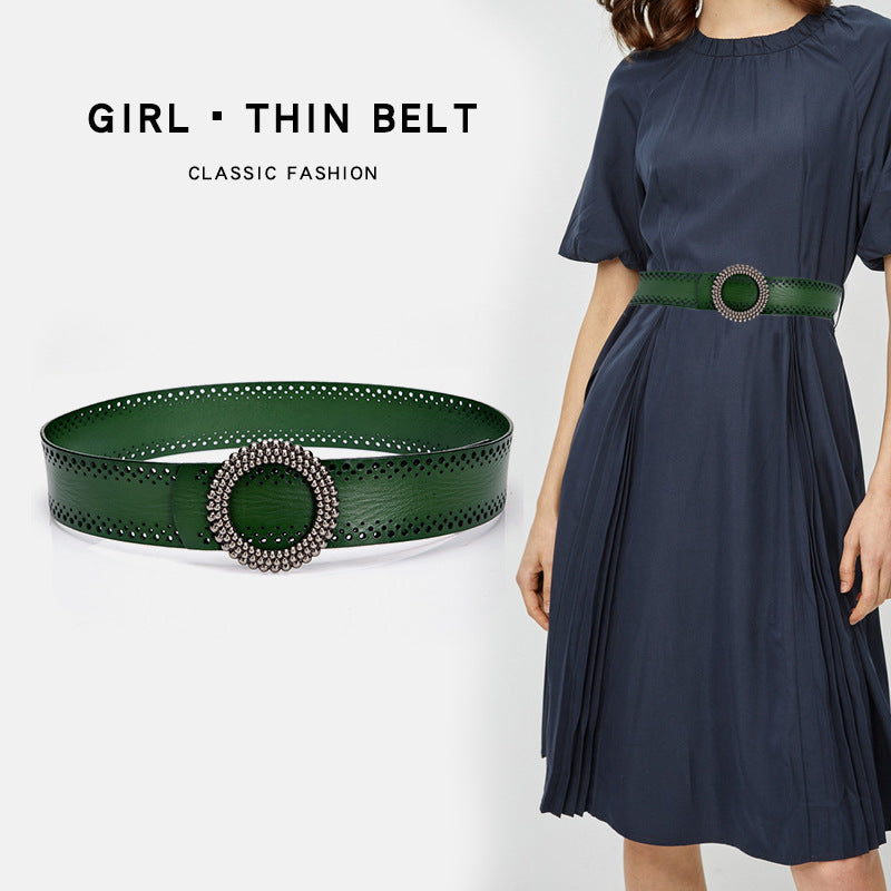 Women's Belt Genuine Leather Holeless | Adjustable Green Elegant