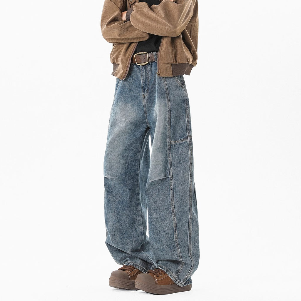 Men's Vintage Jeans Wrinkle Look – Straight Leg Loose Fit Denim