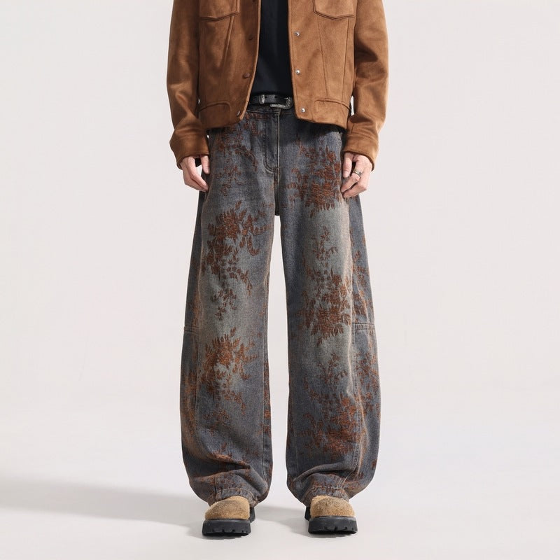 Herren Vintage Fleece Jeans Bestickt – American Style Denim Hose