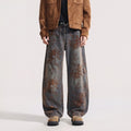 Herren Vintage Fleece Jeans Bestickt – American Style Denim Hose