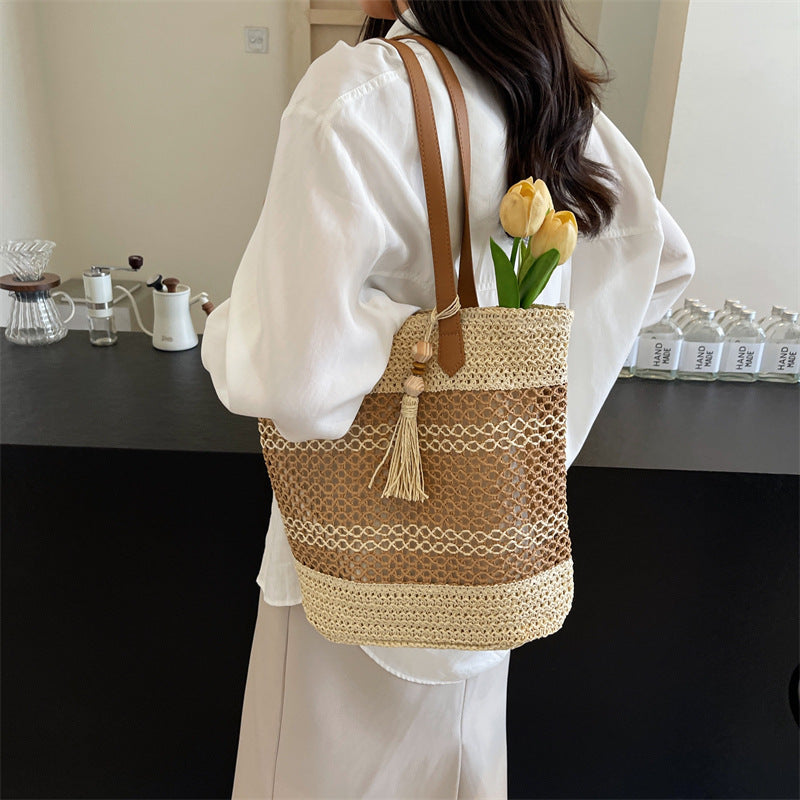 Straw Beach Bag for Women – large & summery with stripes