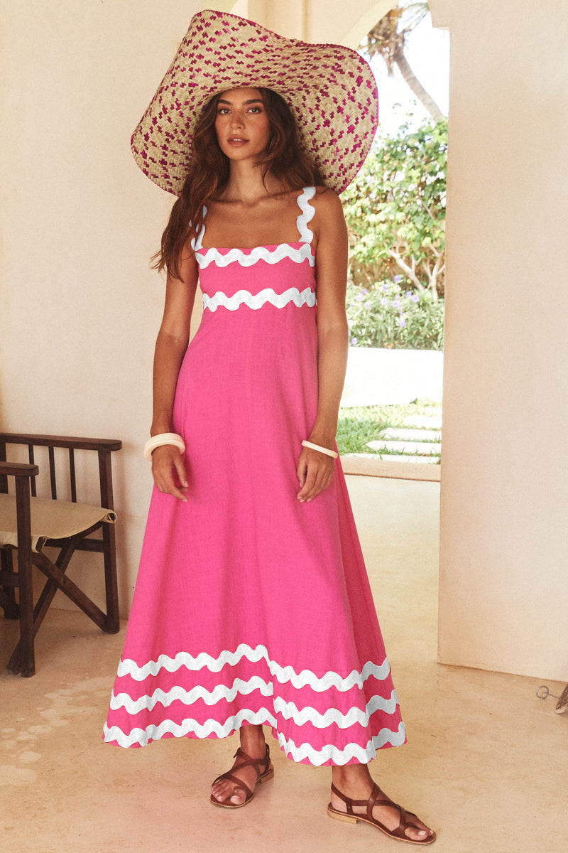 Floral A-Line Maxi Beach Dress – Lightweight Summer Dress with Spaghetti Straps