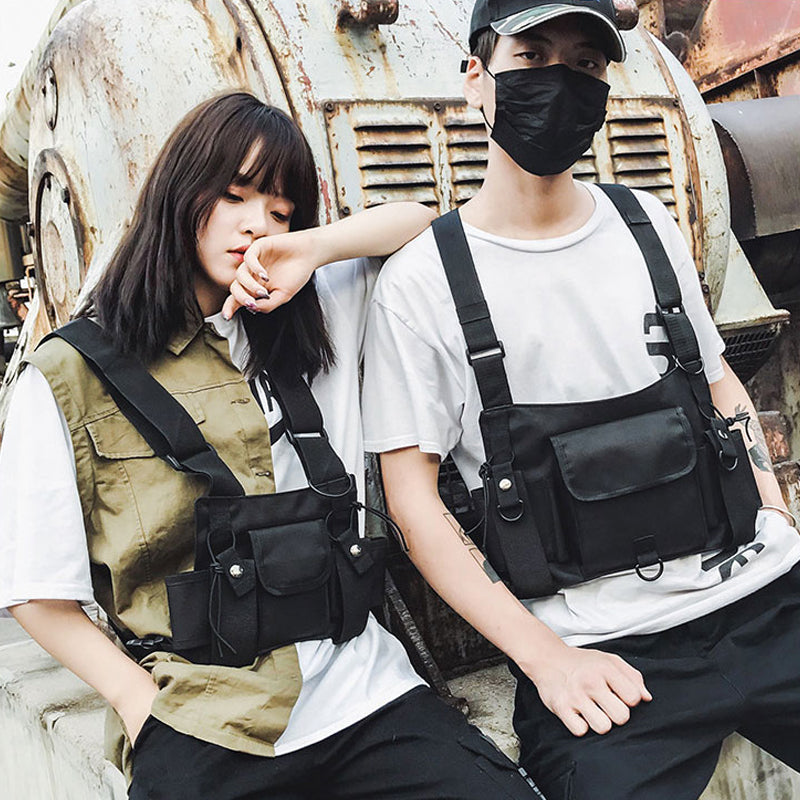Women's Streetwear Chest Bag | Black Modern Chest Rig Bag