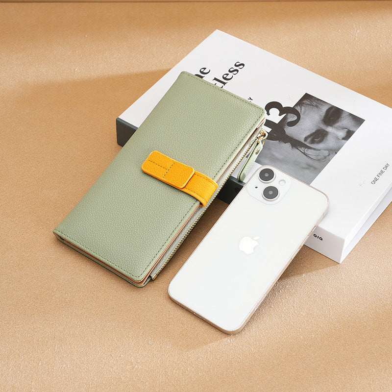 Women's long wallet with many card slots, zipper, elegant