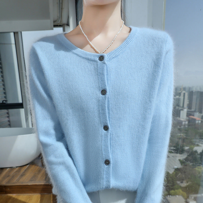 Short Knitted Sweater with Buttons – Loose Women's Cropped Pullover