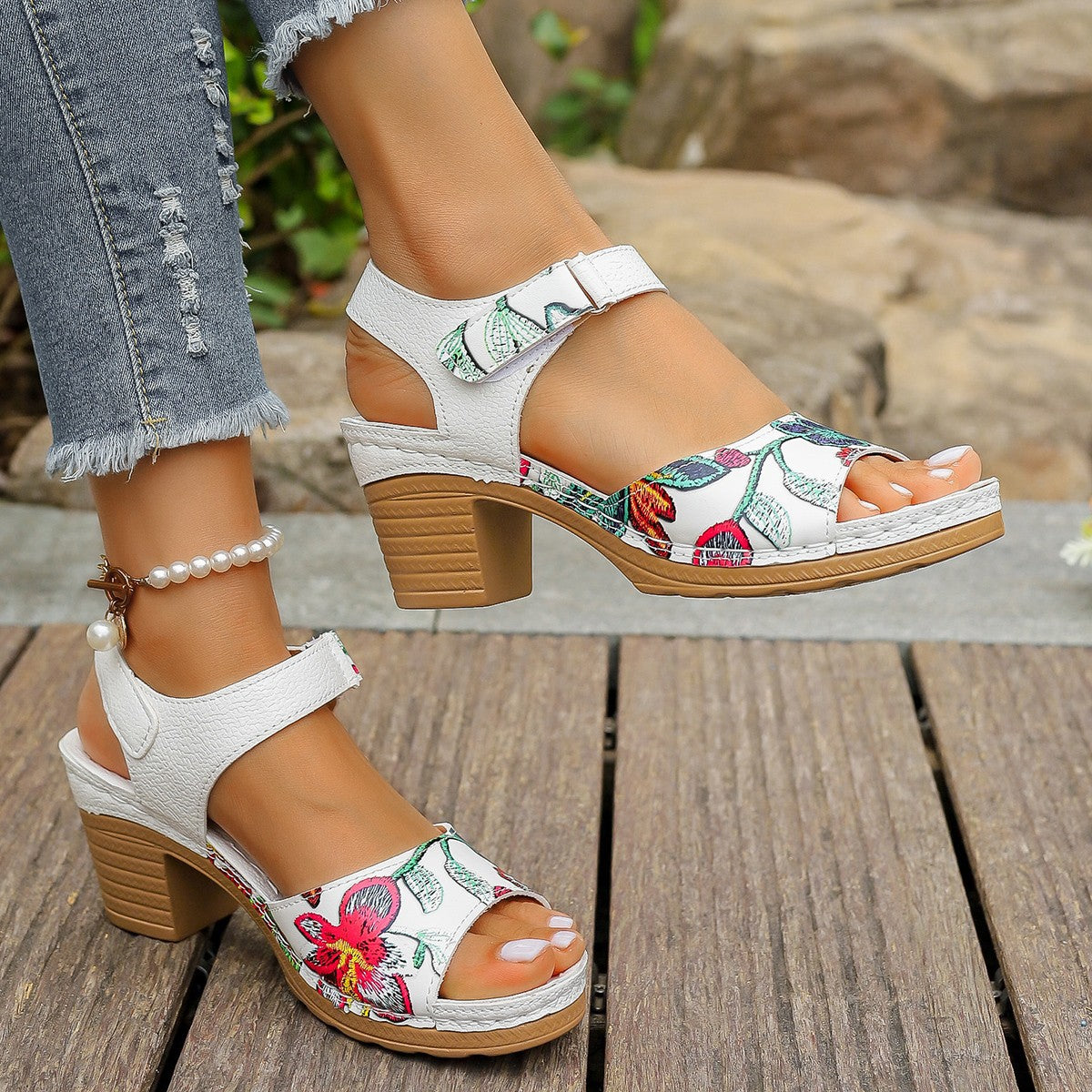 Women's Sandals Heel Velcro Comfortable Elegant Summer Shoes